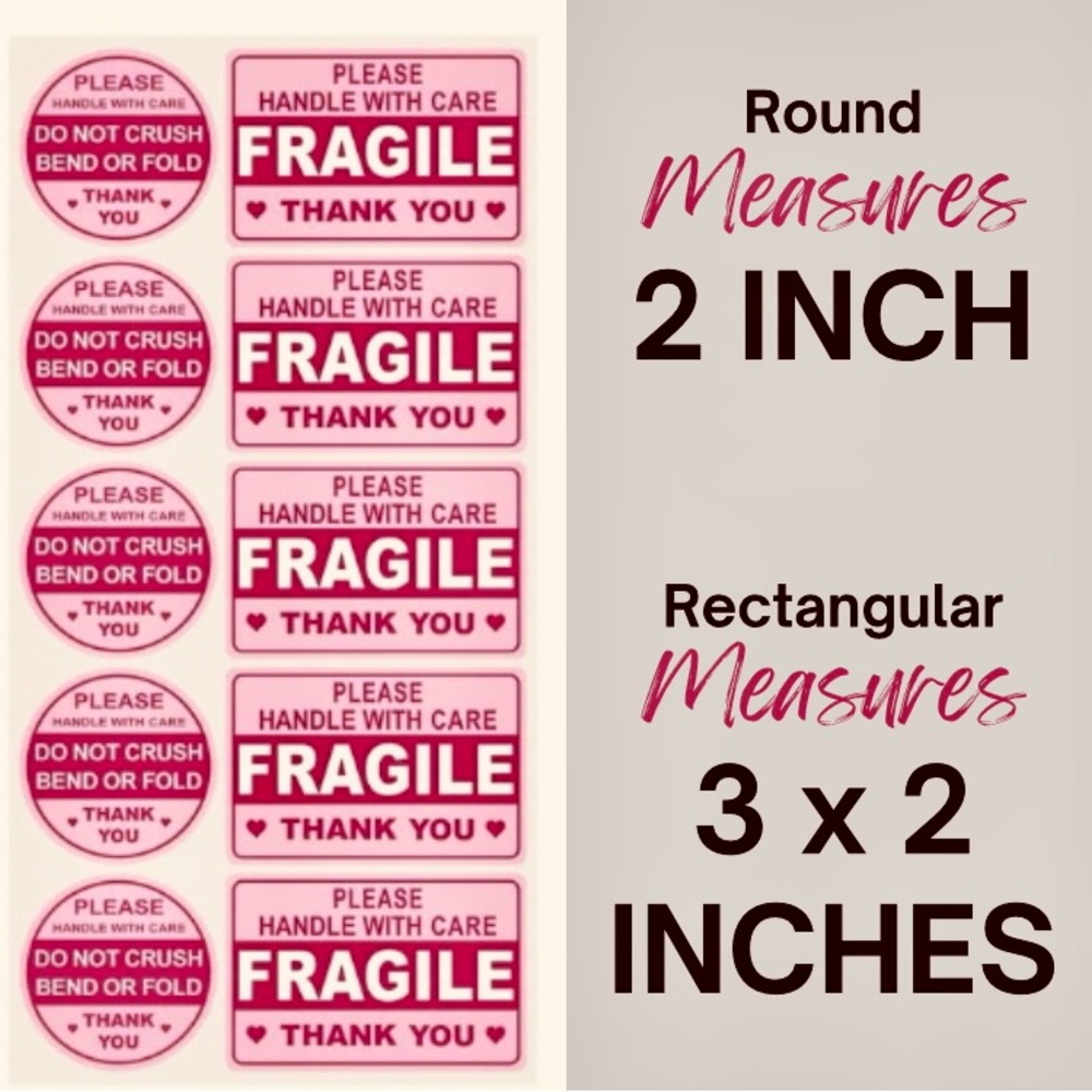 100 PK Pink Shipping Labels - Fragile - Picture 4 of 6